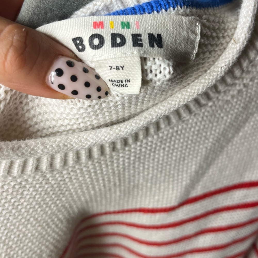 Mini Boden Kids' Nautical Stripe Neck Button Detail Sweater size 7-8 - Picture 6 of 7